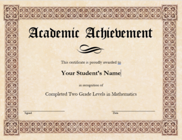 Academic Achievement Certificate with Red metallic border on antique styled paper