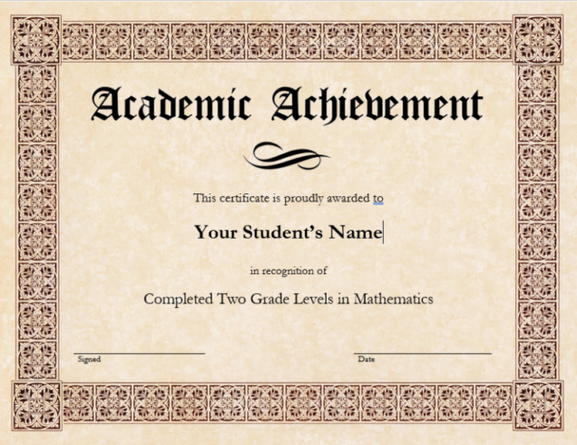 Academic Achievement Certificate with Red metallic border on antique styled paper