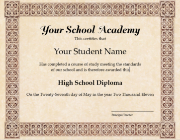 Certificate with your homeschool name